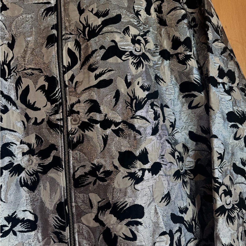 ASOS Edition Silver Metallic Shiny Black Floral Zip Shirt Jacket 2XL XXL 3XL - Picture 7 of 13
